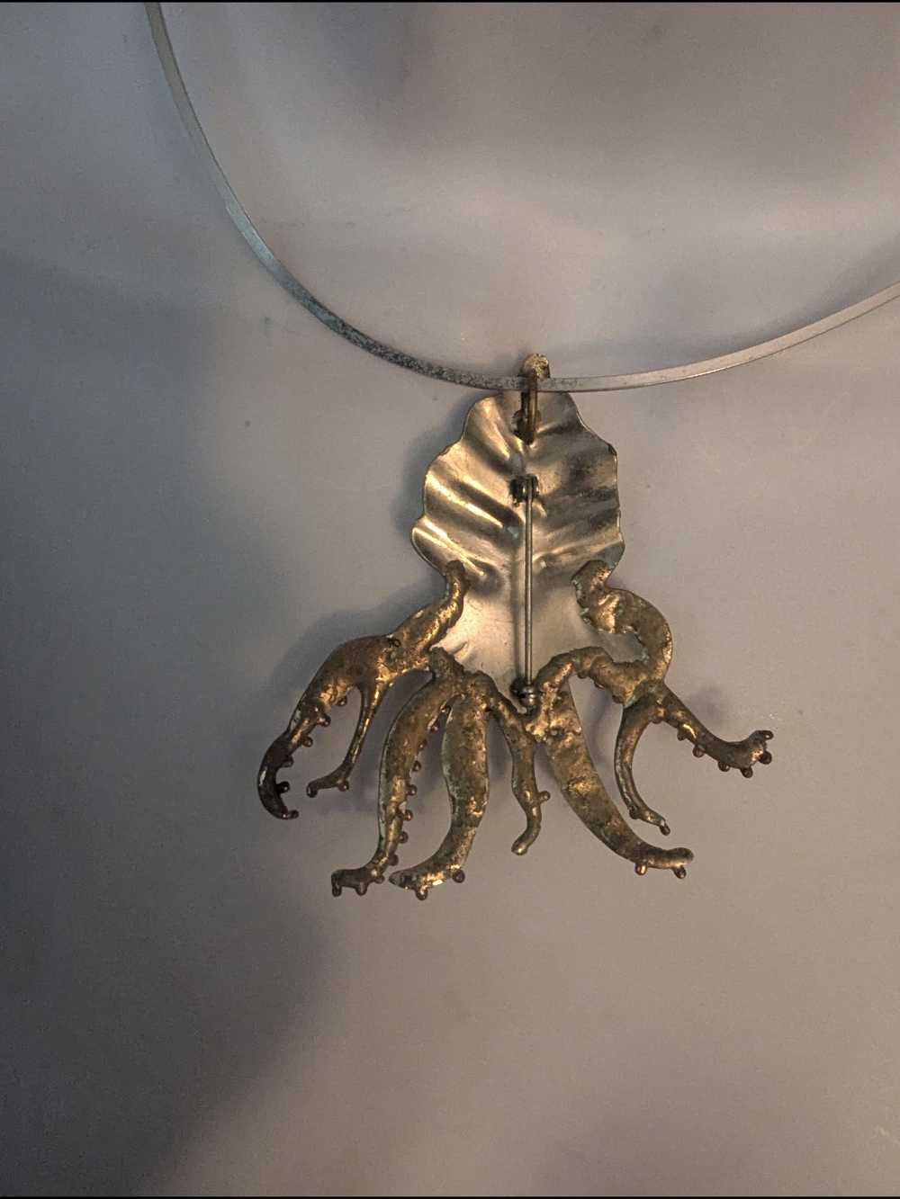 Octopus Pendant Necklace in Silver Tone Handmade Choker Brooch Mermaid Style - Picture 3 of 3